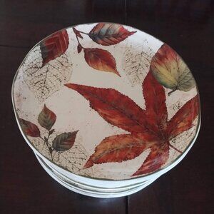 Set of 5 Pier 1 ASHEVILLE 8.75" Fall Leaves Salad Plates - RETIRED!